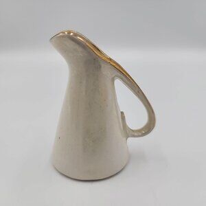 Vintage Pitcher Vase Drip Glaze Mid Century 2.5" Ivory Gold Rim